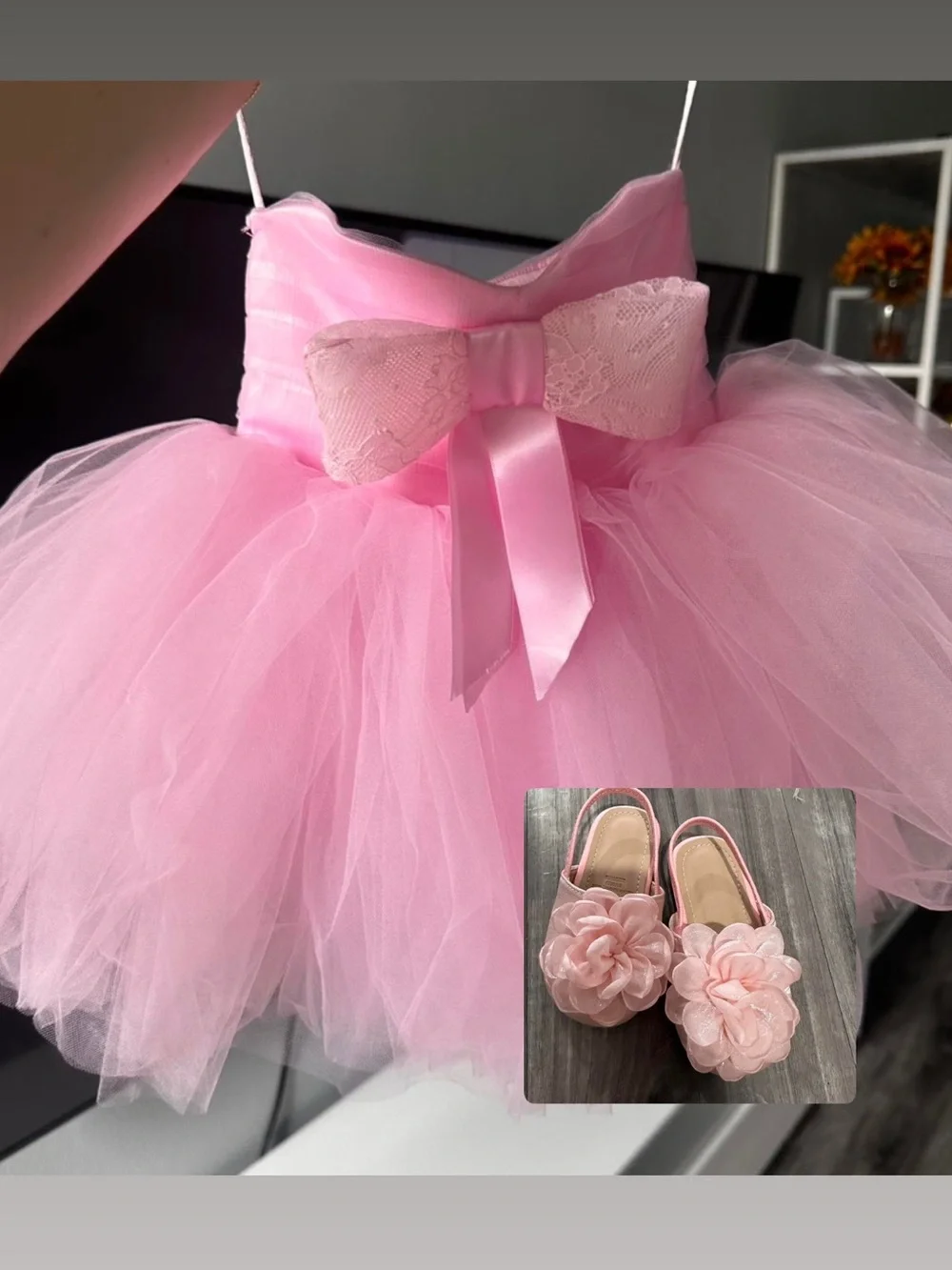 Pink Tulle Flower Ballet Flats for Kids 18/24 months